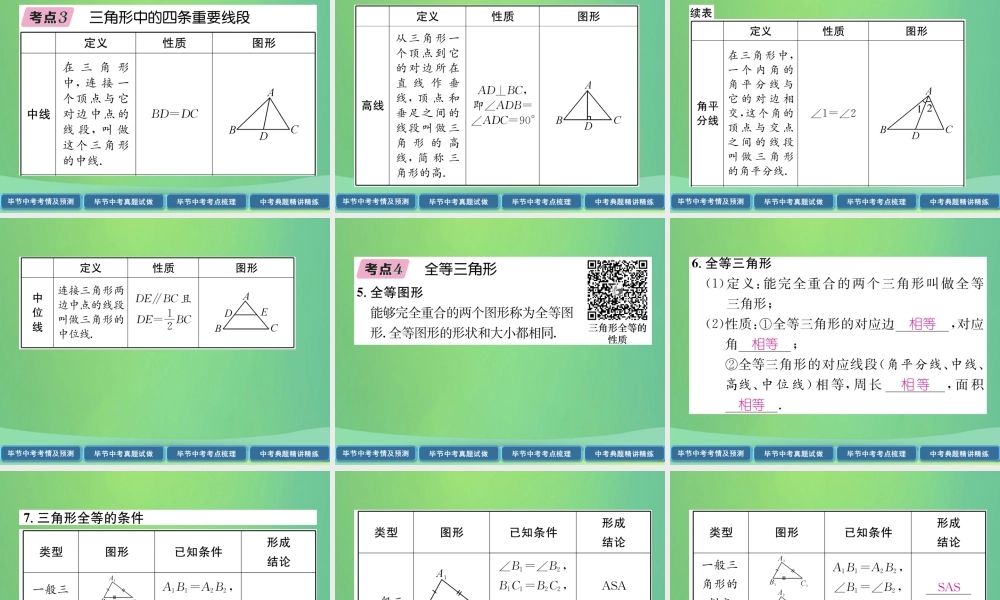 中考数学复习 第4章 图形的性质 第14课时 三角形与全等三角形(精讲)课件