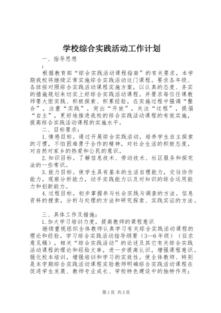 学校综合实践活动工作计划