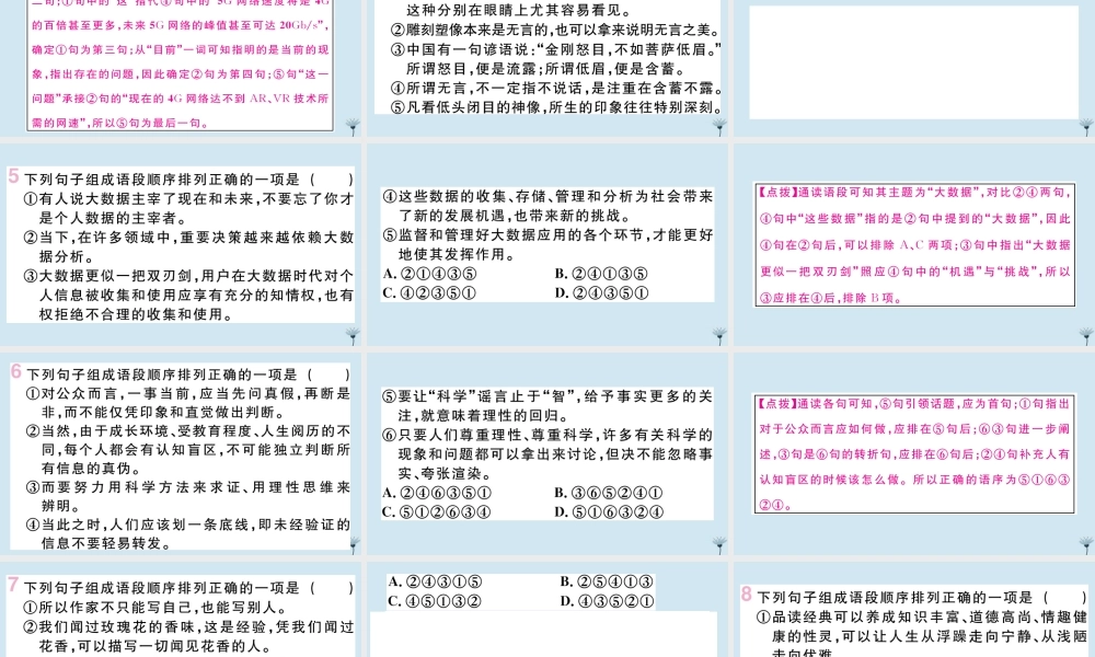 九年级语文上册 专题四 组句成段作业课件 新人教版 课件