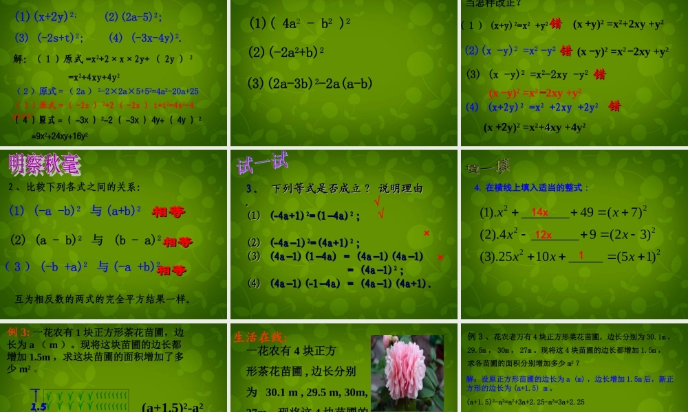 七年级数学下册 3.4 乘法公式课件1 (新版)浙教版 课件