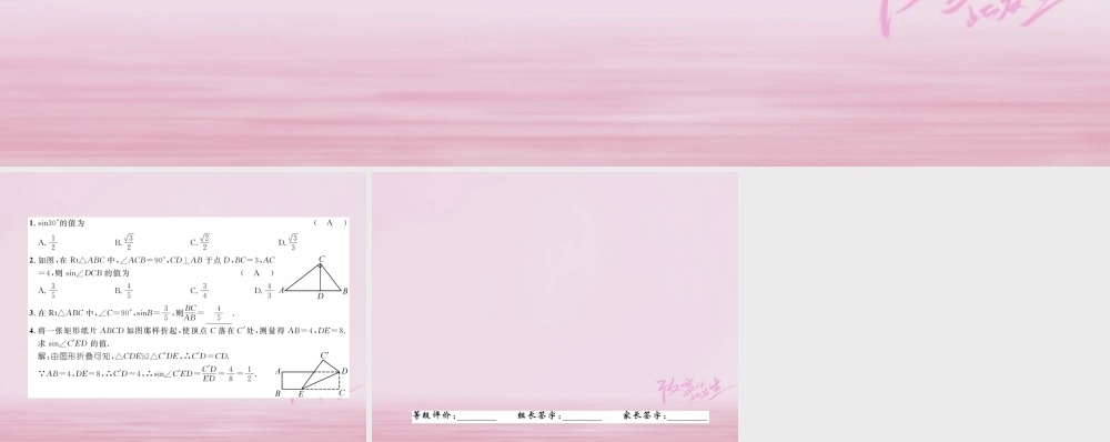 九年级数学上册 41 正弦和余弦(第1课时)正弦及30°角的正弦值练习课件 (新版)湘教版 课件