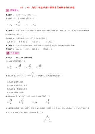 九年级数学上册 41 正弦和余弦(第2课时)45°，60°角的正弦值及用计算器求任意锐角的正弦值课件 (新版)湘教版 课件