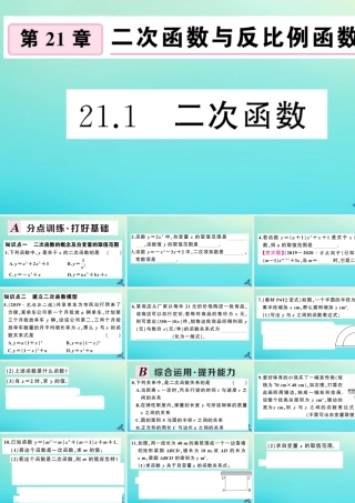九年级数学上册 第21章 二次函数与反比例函数 211 二次函数作业课件 (新版)沪科版 课件
