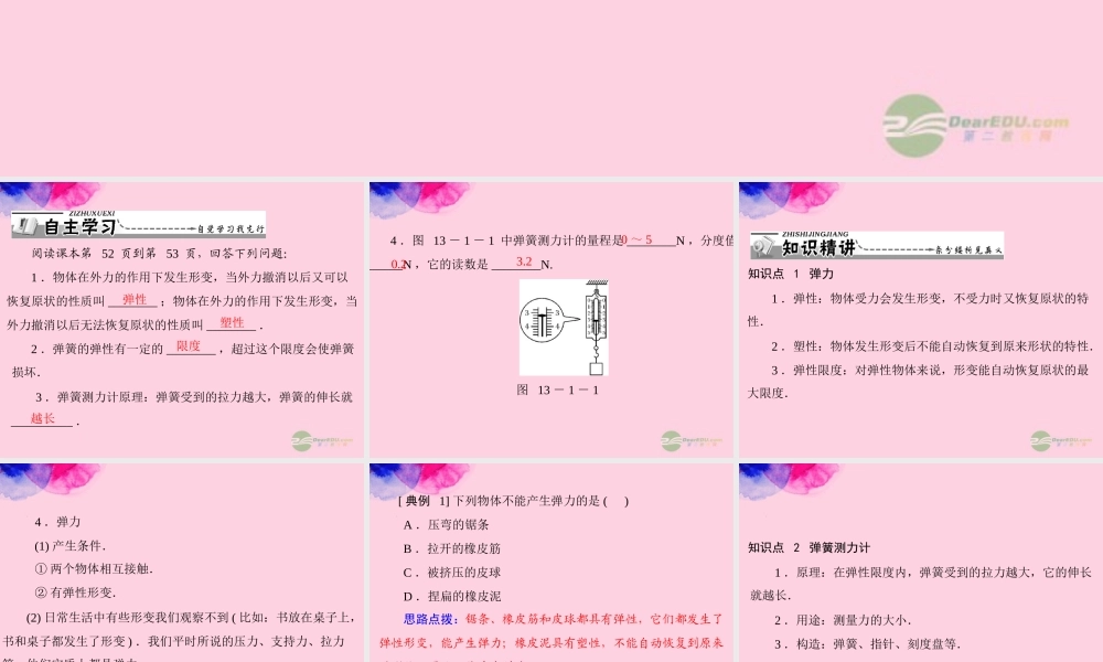 九年级物理上册 第十三章 力和机械 一(弹力 弹簧测力计)课件 人教新课标版 课件