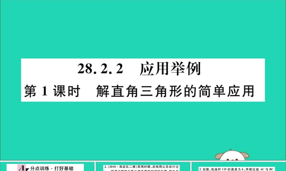 九年级数学下册 第28章 锐角三角函数 282 解直角三角形及其应用 2822 应用举例 第1课时 解直角三角形的简单应用习题讲评课件 (新版)新人教版 课件