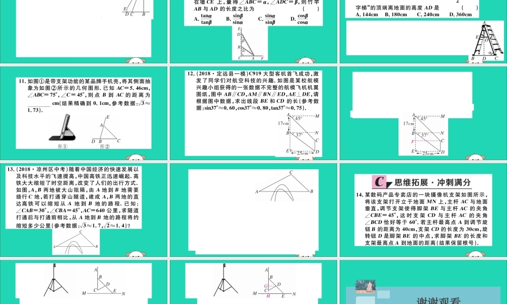 九年级数学下册 第28章 锐角三角函数 282 解直角三角形及其应用 2822 应用举例 第1课时 解直角三角形的简单应用习题讲评课件 (新版)新人教版 课件