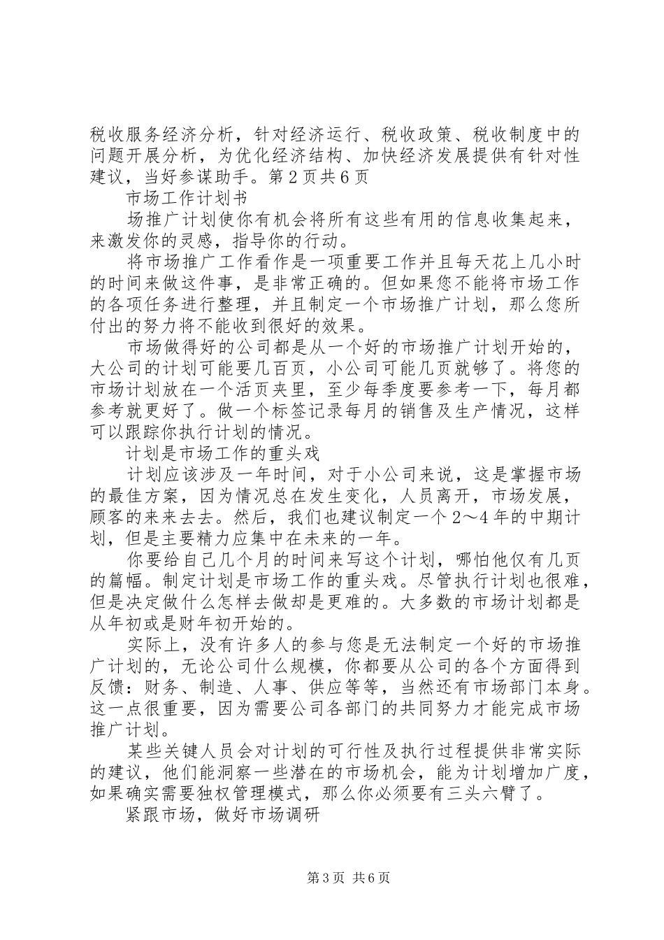 市地税局XX年度工作计划与市场工作计划书_第3页