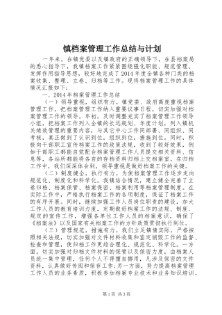 镇档案管理工作总结与计划