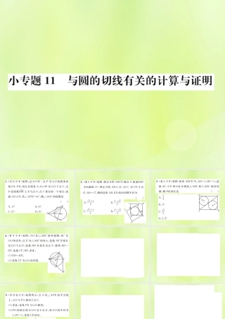 九年级数学上册 第二十四章 圆 小专题11 与圆的切线有关的计算与证明课件 (新版)新人教版 课件