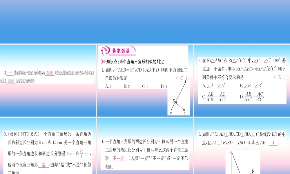 九年级数学下册 第27章 相似 272 相似三角形 2721 相似三角形的判定 第5课时 直角三角形的相似课堂导练课件(含中考真题)(新版)新人教版 课件