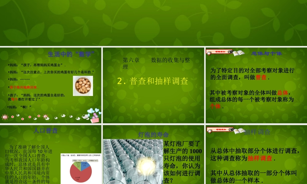中学七年级数学上册 6.2 普查和抽样调查课件 (新版)北师大版 课件