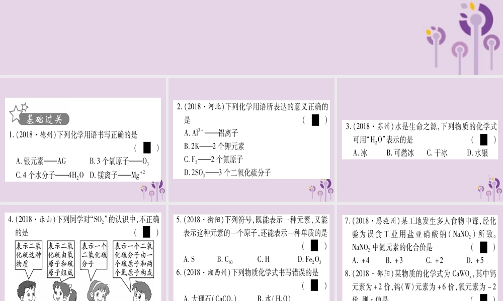 中考化学复习 第一部分 基础知识 第二单元 化学基本概念和原理 第12讲 化学用语(含化学式的计算)(精练)课件