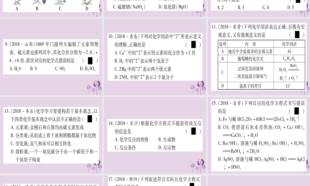 中考化学复习 第一部分 基础知识 第二单元 化学基本概念和原理 第12讲 化学用语(含化学式的计算)(精练)课件