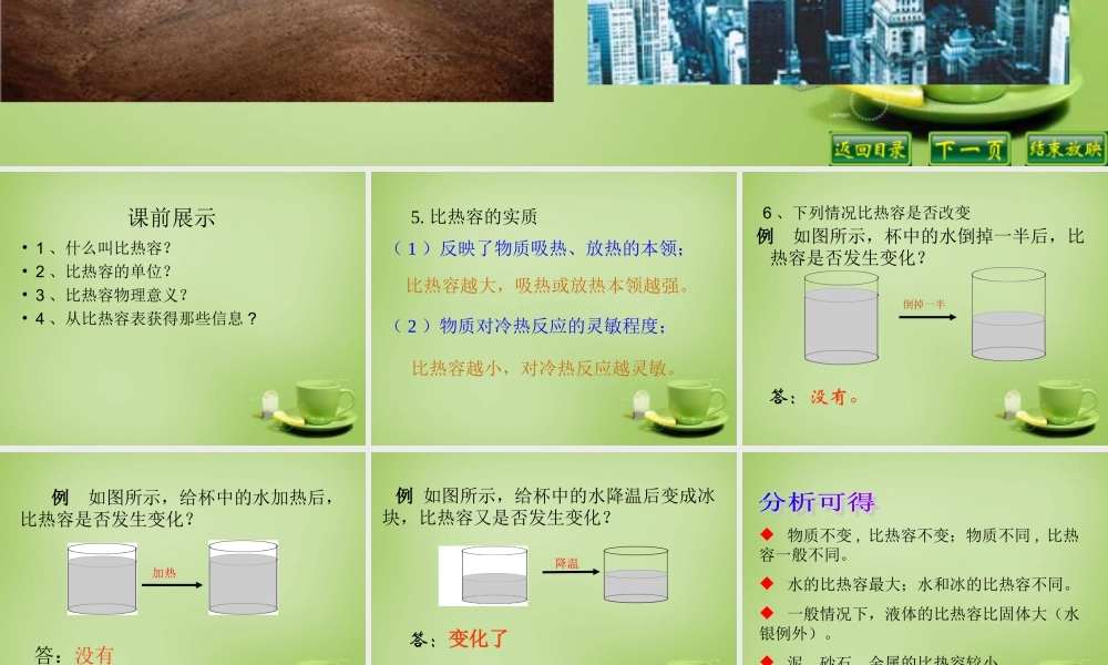 九年级物理全册 第十章 第三节 探究—物质的比热容课件2 (新版)北师大版 课件