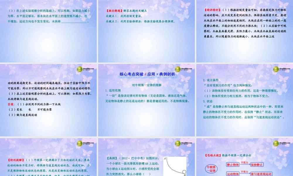 八年级物理下册 第八章 第1节(牛顿第一定律)复习课件 (新版)新人教版 课件