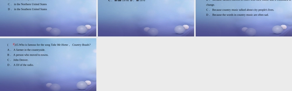 九年级英语全册 Unit 9 I like music that I can dance to Section A话题阅读习题课件 (新版)人教新目标版 课件