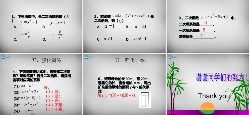 广东省怀集县九年级数学上册 22.1.1 二次函数课件 (新版)新人教版 课件