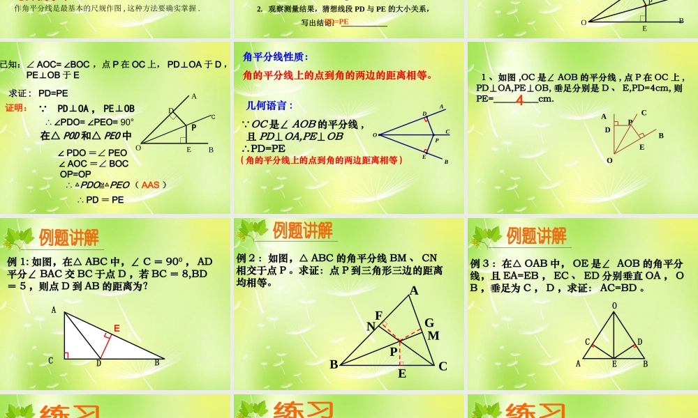 八年级数学上册 12.3 角的平分线的性质(第1课时)课件 (新版)新人教版 课件