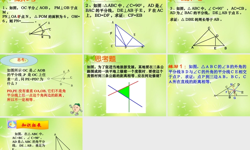 八年级数学上册 12.3 角的平分线的性质(第1课时)课件 (新版)新人教版 课件