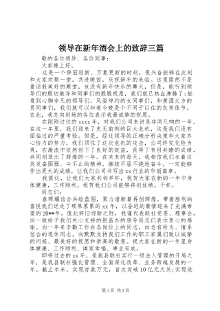 领导在新年酒会上的致辞三篇