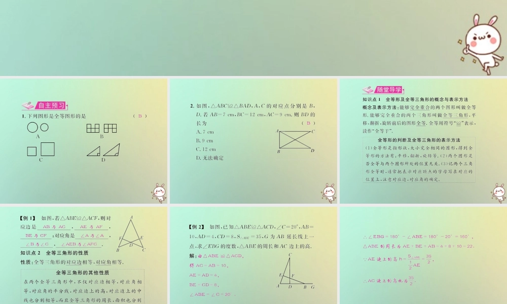 八年级数学上册 第十二章 全等三角形 12.1 全等三角形教学课件 (新版)新人教版 课件