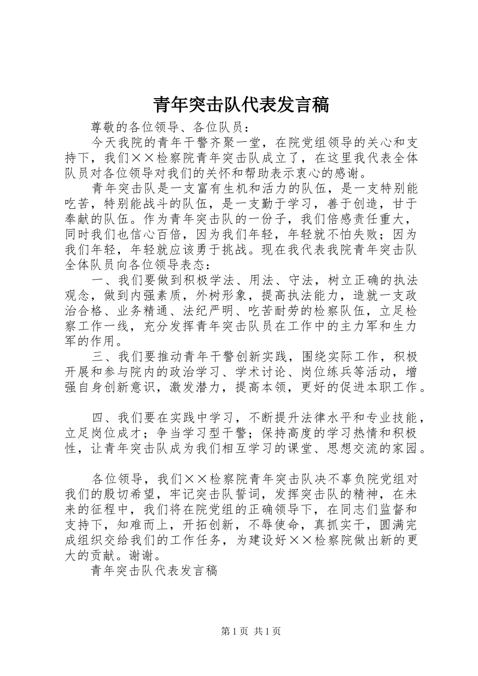 青年突击队代表发言稿_第1页