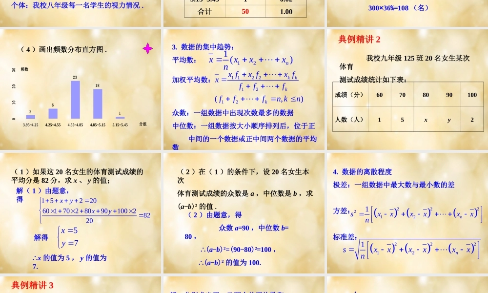 八年级数学下册 第数据的初步分析单元复习课件 (新版)沪科版 课件