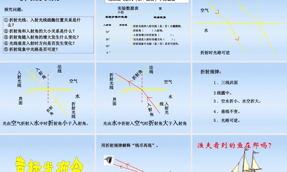 八年级物理上册 第五章第四节光的折射课件 北师大版 课件