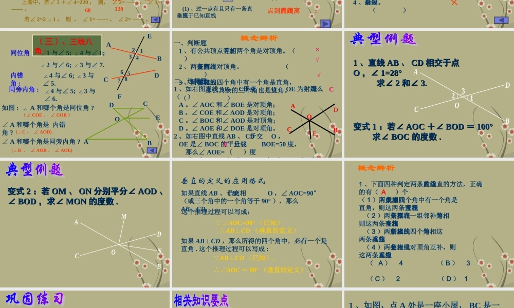 中学七年级数学下册 第五章相交线与平行线 复习课件 新人教版 课件