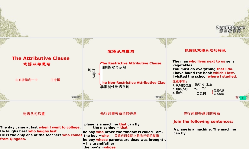山东地区高一英语语法学习资料定语从句复习课件