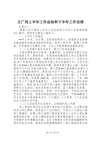 文广局上半年工作总结和下半年工作安排