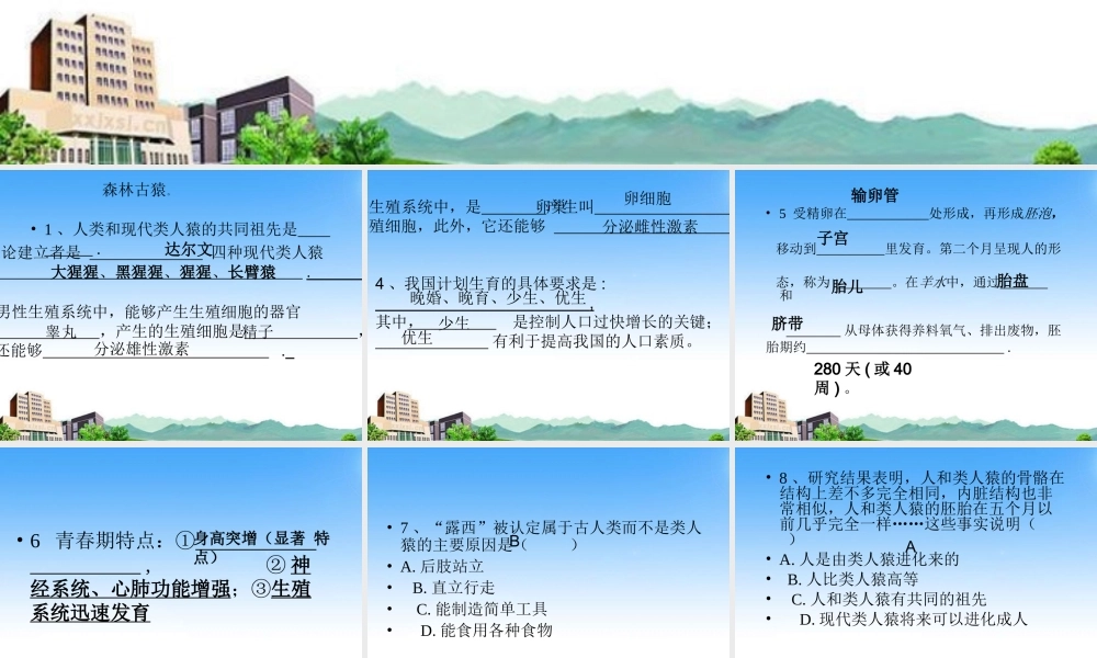 七年级生物下册 第一节人的生殖复习课件 人教新课标版 课件