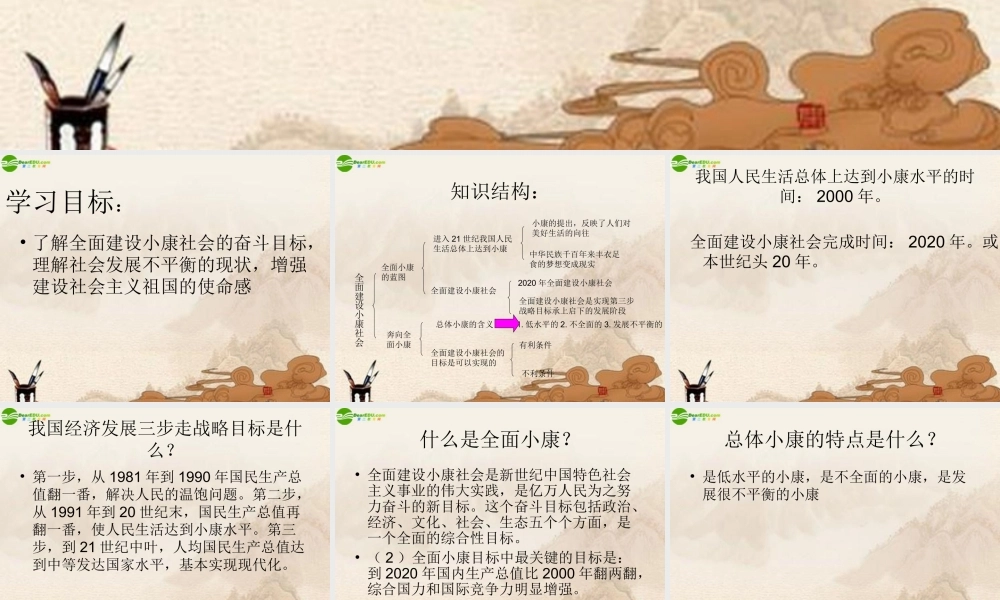 九年级思想品德 第十课全面建设小康社会复习课件 陕教版 课件