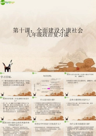 九年级思想品德 第十课全面建设小康社会复习课件 陕教版 课件