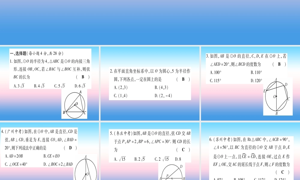 九年级数学下册 寒假作业(八)圆的基本性质作业课件 (新版)湘教版 课件