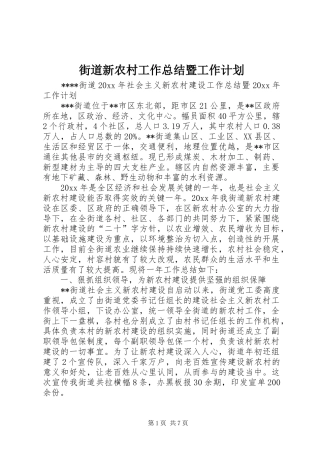 街道新农村工作总结暨工作计划