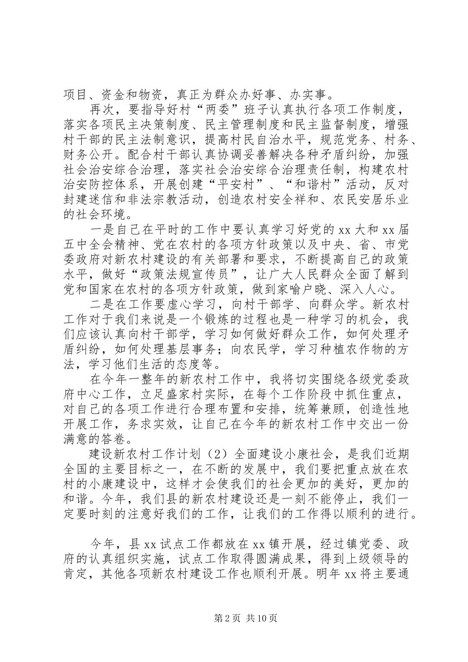 新农村的年度工作计划_第2页