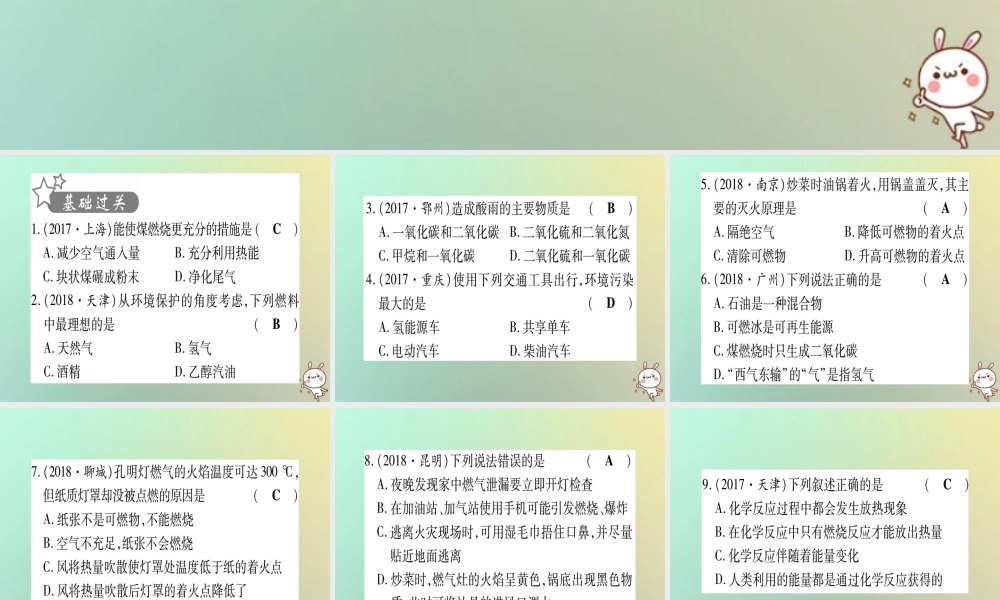 中考化学准点备考复习 第一部分 教材系统复习 第7讲 燃料及其利用复习作业课件 新人教版 课件