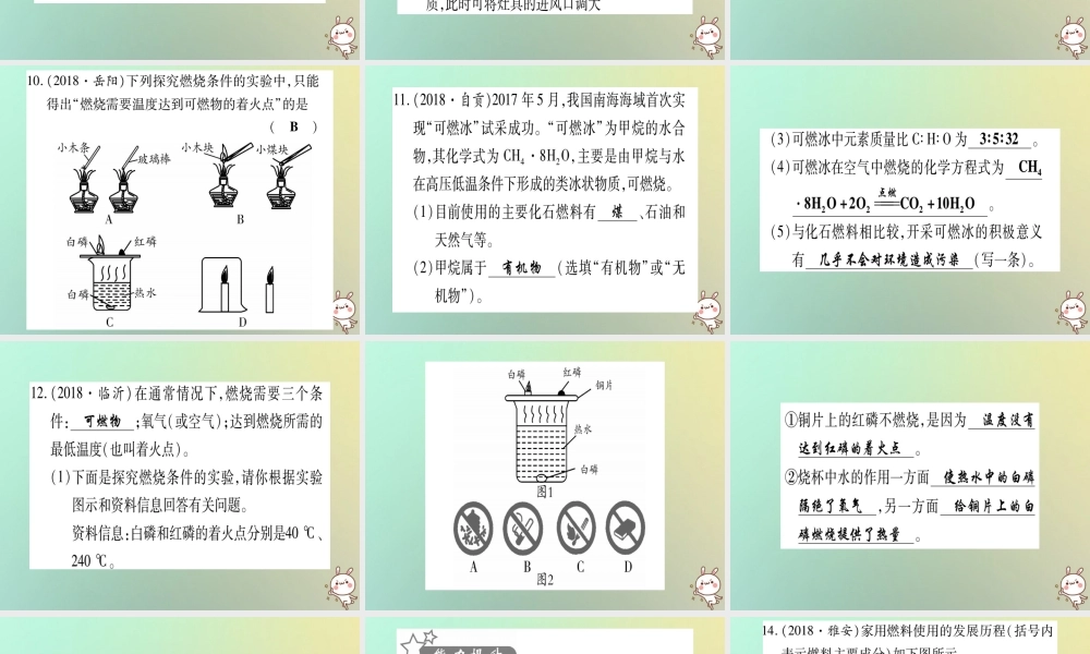 中考化学准点备考复习 第一部分 教材系统复习 第7讲 燃料及其利用复习作业课件 新人教版 课件