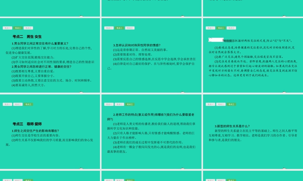 中考政治 第一编 基础篇 第二部分 我与他人和集体 第8讲 与友同行 尊敬老师课件