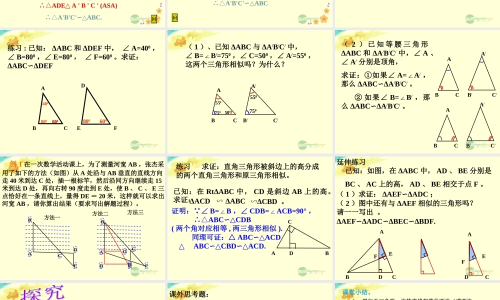 九年级数学上册 两个三角形相似的判定课件 浙教版 课件
