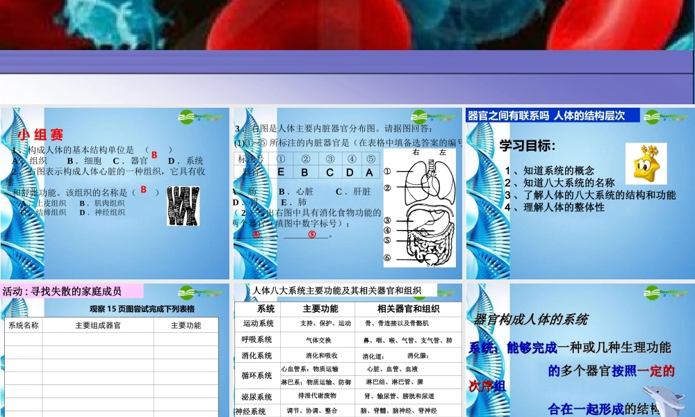 八年级生物 第一学期(试验本)第1章第一节 人体是怎样构成的 (第三课时)课件 上海版 课件