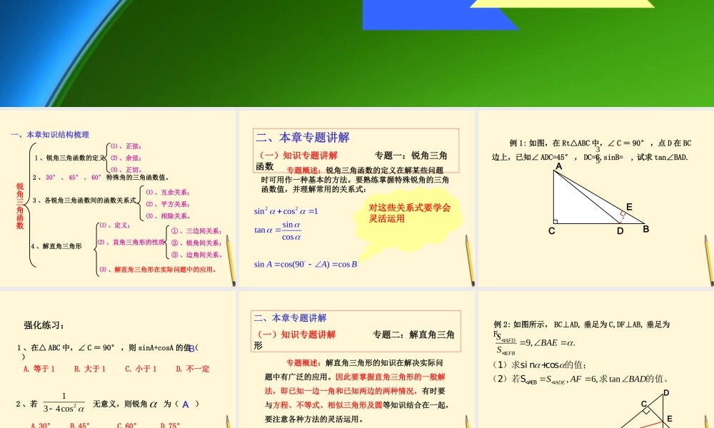 九年级数学下册 (锐角三角函数)全章复习教学课件 人教新课标版 课件
