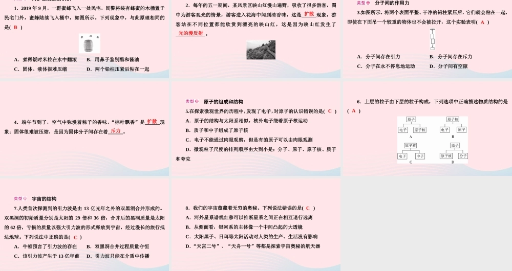 八年级物理下册 第10章 从粒子到宇宙本章热点专练课件 (新版)粤教沪版 课件