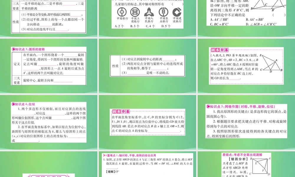 中考数学复习 第一轮 考点系统复习 第七章 图形与变换 第二节 图形的平移、旋转、对称与位似(精讲)课件