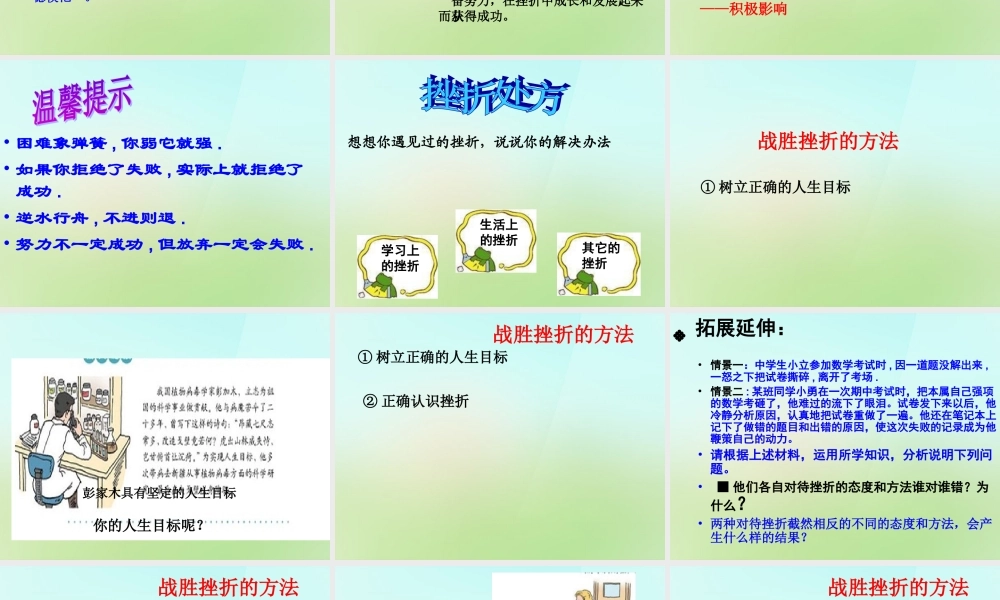 中学七年级政治下册 5.2 挫折面前也从容课件 新人教版 课件