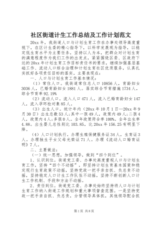 社区街道计生工作总结及工作计划范文