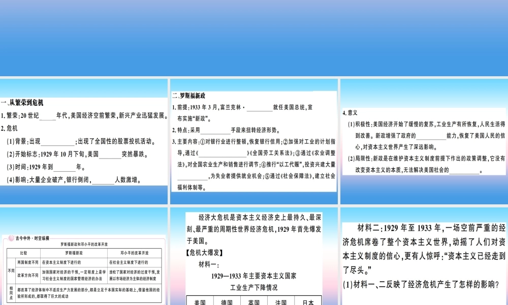九年级历史下册 第四单元 经济大危机和第二次世界大战 第13课 罗斯福新政习题课件 新人教版 课件