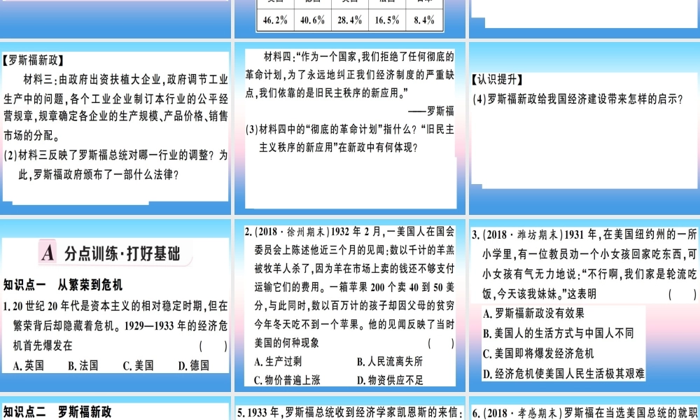 九年级历史下册 第四单元 经济大危机和第二次世界大战 第13课 罗斯福新政习题课件 新人教版 课件