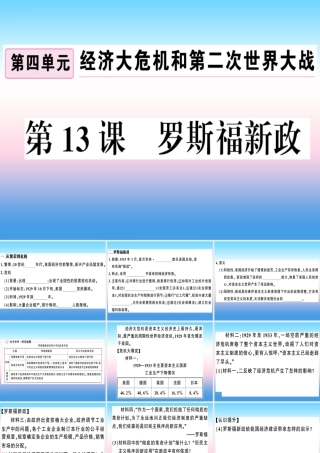 九年级历史下册 第四单元 经济大危机和第二次世界大战 第13课 罗斯福新政习题课件 新人教版 课件